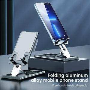 Universal Folding Aluminum Alloy Phone Stand for iPhone Samsung LG Google Motorola Nokia Xiaomi Huawei Cellphone Adjustable Angle Metal Bracket with Mirror
