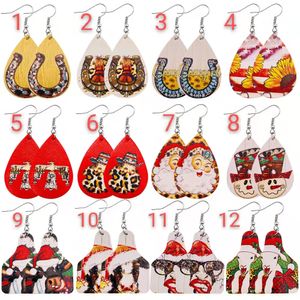 Foreign trade Christmas earrings accessories western farm cow animal retro style PU leather pendant