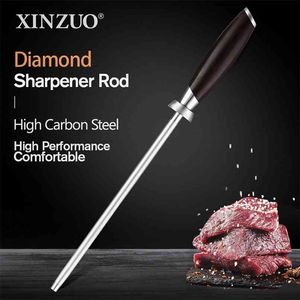 Xinzuo Diamond Sharpener Rod Cozinha Faca Acessórios Alto Carbono Aço Inoxidável Confortável Natureza Ebony Wood 210615