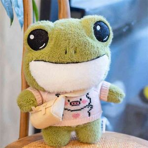 29cm Cute Plush Big Eyes Frog Toy Stuffed Animals Soft Sweater Crossbody Bag Kids Toys Birthday Christmas Gift for Girls Boys 210728