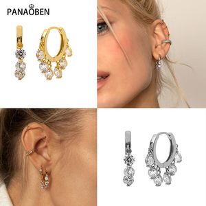 HOOP HUGGIE PANAOBEN REAL 925 Sterling Silver Örhängen för Kvinnor Lyx Zircon Circle Rund Örhängen Earringar Smycken Pendientes