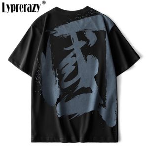 Casual Men's T-shirt Chinese Character Printing Cotton Oversize Short-sleeve Male Tops