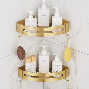 Tuqiu Corner Shelf Wall Mounted Bathroom Brushed Gold Aluminum Shower Shampoo Holder shelf 211112