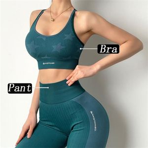 Seamless yoga set gym fitness kläder kvinnor kostym sportkläder kvinnlig träning leggings topp sport kläder träningströjor 210802