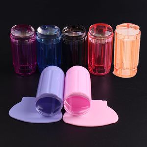 Bunter Silikon-Nagelstempel mit Schaber-Set, Köpfe, Nagelstempel, 2,8 cm, klarer Stempel für DIY Fasle Nail Art Sticker Tattoon Tool Großhandel