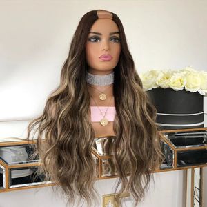 250 Densitet 30 tum markerar blondt mänskligt hår Upart Wigs For Women Wavy 1x4 U Part Machine Made Brasilian Remy Humans Hairs Wigs With Combs and Straps