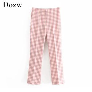 Mulheres manta calças elásticas cintura bainha lápis senhora zíper mosca rosa cor moda longa calças pantalon femme 210515