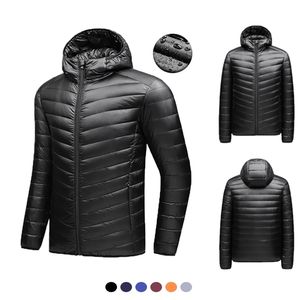 Men's Light Down Jacket Autumn Winter Coat Men White Duck Down Hooded Coat Casual Portable Windproof Water Proof Down Jacket Men 211023