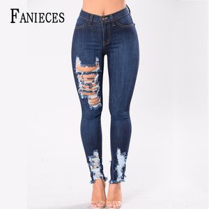 HOLE женщины сексуальные разрушенные разорванные сетки джинсовые джинсы высокая талия натяжные карандаш брюки тонкий повседневный 210520
