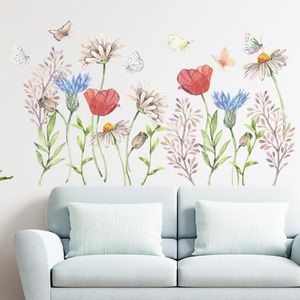 Väggklistermärkear Färgglada blommiga växter blommor Butterfly Sticker Hall Bakgrundsdekoration PVC Bakgrund för vardagsrum