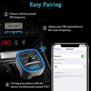 Kit adattatore per auto Bluetooth 5 0 Trasmettitore FM Radio wireless Lettore musicale Kit per auto Cerchio blu Luce ambientale Doppie porte USB Charge214s