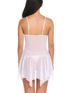 Indumenti da notte da donna Indumenti da notte in pizzo See Through Visibile Mesh Lingerie Babydoll Camicia da notte con perizoma Camicia da notte sexy da donna Spaghetti Strap Sleep