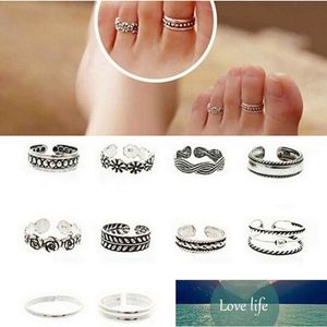 12pcs Rings Lady Unique Adjustable Opening Finger Ring Retro Carved Toe Ring Foot Beach Foot Jewelry