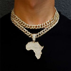Fashion Crystal Africa Map Pendant Necklace For Women Men s Hip Hop Accessories Jewelry Choker Cuban Link Chain Gift