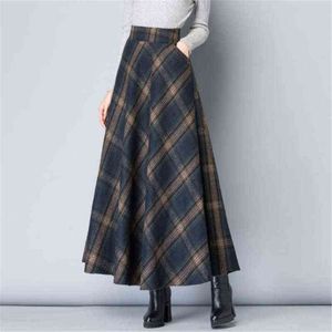 Mamma Vita alta Plaid di lana Gonne Autunno Inverno Donna Plus Size Lana Maxi Gonne Moda femminile Casual Lungo Streetwear 211120