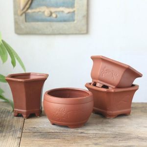 Red Clay Breathable Flowerpot Ceramic Succulent Plant Pot Vase Bonsai Planter Flower Container Living Room Balcony Home Decor 210401