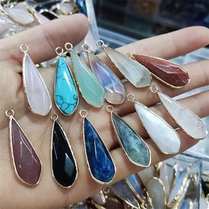 Altın Kenar Doğal Kristal Geometri Taş Charms Gül Kuvars Kolye Trendy Takı Yapımı için Trendy