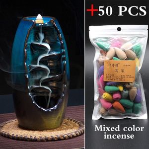 50Pcs Handicraft Incense Holder Ceramic Backflow Waterfall Smoke Incense Burner Home Decor Birthday Valentine's Christmas Gift