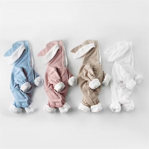 Vinter baby rompers födda pojkar tjejer kläder kanin öra hooded jumpsuit spädbarn kostym fleece tjocka pojkar romer pyjamas 220106