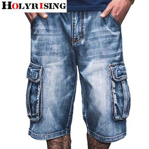 Holyrising Summer Jeans Men Distressed Jean Pockets Streetwear Zipper Jeans Man Calf-Length Blue Denim Trousers Plus Szie 30-46 210622