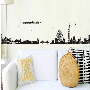 Black city silhouette creative combination sofa background adornment wall posts 210420