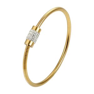 Classic Design Round Magnet Clasp Circle Zircon Bangle Stainless Steel Gold Color Jewelry Snake Chain Bracelet for Women Q0719