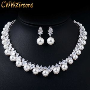 Wholesale big stone necklaces set for sale - Group buy Gorgeous Cubic Zirconia Stone Big Pearl Choker Necklace Earrings Set for Women Wedding Bridal Costume Jewelry T306