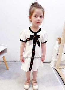 Baby Girls Bee Stripe Dress Classic Tag Bow Kids Brand Kläder Högkvalitativa Barnkläder