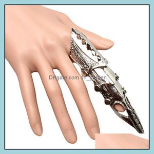 Band Rings Jewelry Steampunk Metal Joint Armor Finger Ring For Women Rock Punk Dragon Claw Exaggerated Long Knuckle Fl Gothic Men Drop Deliv