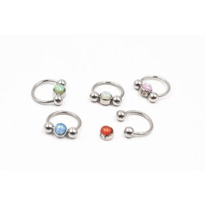 50 sztuk / partia Opal Gems Nose Lip / Sutek Pierścień Uszu Helix Chartilage Hoop Rings Septum16g BCR Biżuteria
