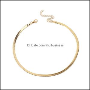 Chokers Necklaces & Pendants Jewelry 2021 Gold/Sier Plated Adjustable 5Mm Flat Snake Chain Herringbone Choker Necklace Simple Dainty For Wom