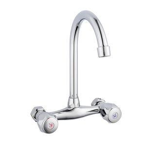 SHAI Wall Mounted Kitchen Faucet Wall Mixers Sink Tap Swivel Flexible Hose Double Holes