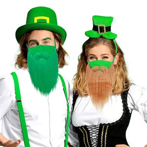 St Patrick's Day Beard Face Mask for Men Green Brown Costume Masks on Irish Festival Holiday Party Props