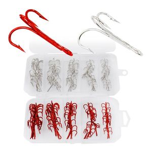 Wholesale red treble hook for sale - Group buy Fishing Hooks Set High carbon Steel Red White Sharpened Treble Hook Fishhook Tackle Pesca Iscas Tools