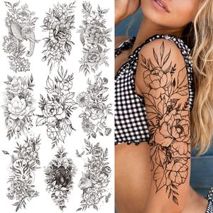 Kadınlar için Gerçekçi Sahte Geçici Dövmeler Kız Siyah Gül Fil Çiçek Dövme Sticker Tiger Tatoos Yarım Kollu