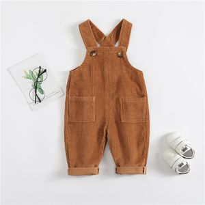 Barns suspenders byxor vårhöst Corduroy Kids Overaller Casual Bomull 1-4 år Baby Boys Birls Kläder 210515