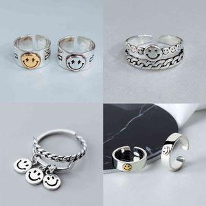 Mode Punk Vintage Glückliches Lächeln Gesicht Silber Farbe Kupfer Finger Ringe Stapelbar Einstellbar Für Frauen Schmuck Geschenk Dropship