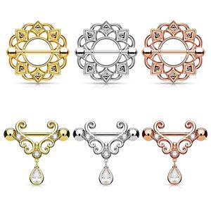 Other Nipple Rings 14G Steel Women Barbell With Water Drop Pendant Charm