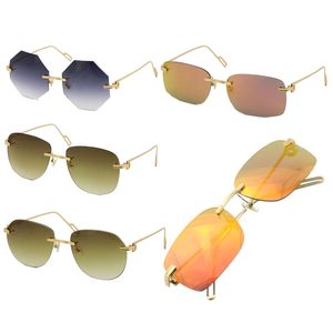 Wholesale Fashion Style Rimless SunGlasses Square Unisex Metal 18k Gold Sun Glasses UV400 Rectangle driving C Decoration Cut top Lens Mirror