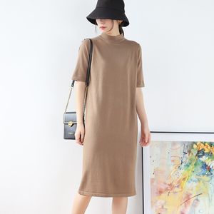 Half High Neck Wool Oversized Knit Dress Women Autumn Winter Style Inside Outside Wear Medium Long Sweater 210520