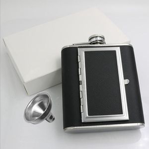 5oz 6oz Dual Use Stainless Steel Hip Flasks Whisky Stoup Outdoor Portable Liquor Wine Pot With Cigarette Case JJA228