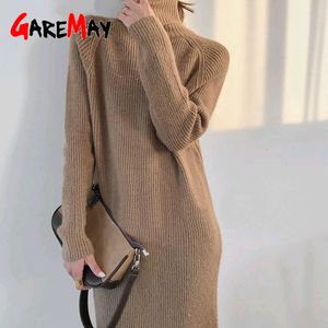 Turtleneck Sweater Oversized Vestido Feminino Inverno Quente Knitwear Longo Raglan Manga Meados de Middly Digitas Vestidos de Queda para Mulheres 210428