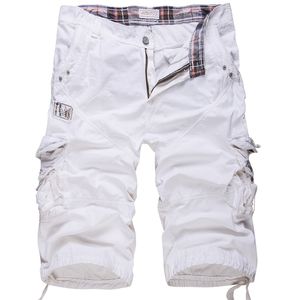 Lose große Cargo-Shorts aus Baumwolle für Herren, taktisch, lässig, einfarbig, Patchwork, Militär, weiß, knielang, 210712