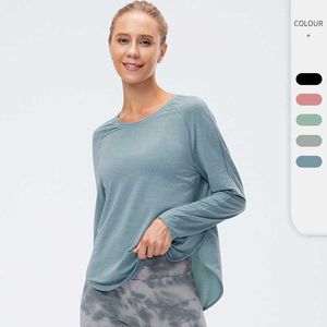 Women's autumn winter yoga outfits tops clothes loose and thin running sports long sleeve T-shirt fast drying breathable training fitness Shirt