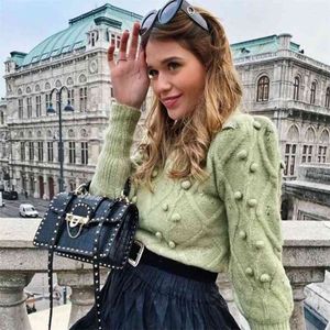 Mulheres vintage elegante suéteres verdes moda senhoras tricotadas fêmea casual fêmea bonito camisola branca meninas chique 210812