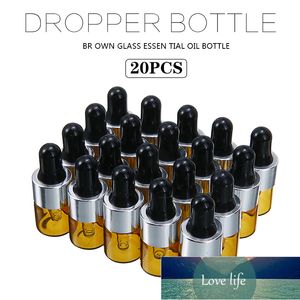 20st 1ml Amber Essential Oils Bottle Mini Glass Prov Dropper Flaskor Tom Dispenser Parfym Liquid Storage