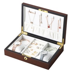 Scatola di gioielli in legno di modo con serratura di lusso di lusso collana ad alta capacità orecchini anelli bracciali gioielli stoccaggio box cofanetto