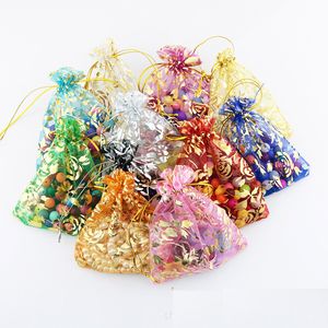 Gold Love Heart Rose Organza Bag Wedding Gift Christmas Bags Jewelry Packing