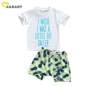 0-3y verão toddler bebê roupas de roupa definir letra manga curta t shirt abacaxi calças praia trajes de férias 210515