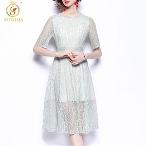 Fashion Runway Summer Dress Women's Short Sleeve Lace Hollow Out Slim Abiti eleganti Vestidos 210520